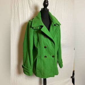 Calvin Klein - Sz 14 - Double Breasted Pea Coat with detachable hood. Green.